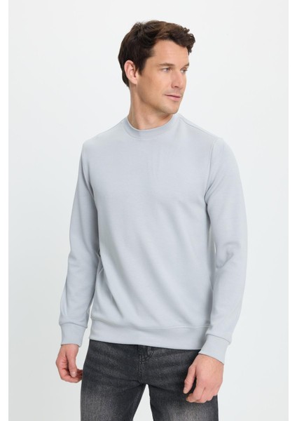 Erkek Relax Fit Rahat Kesim Uzun Kollu Ekstra Yumuşak Bisiklet Yaka Gri Sweatshirt fırsatları