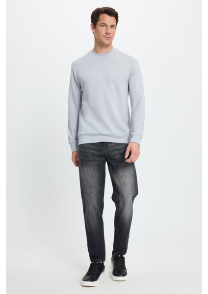 Erkek Relax Fit Rahat Kesim Uzun Kollu Ekstra Yumuşak Bisiklet Yaka Gri Sweatshirt indirimleri