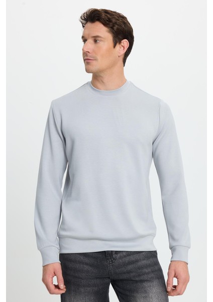 Erkek Relax Fit Rahat Kesim Uzun Kollu Ekstra Yumuşak Bisiklet Yaka Gri Sweatshirt