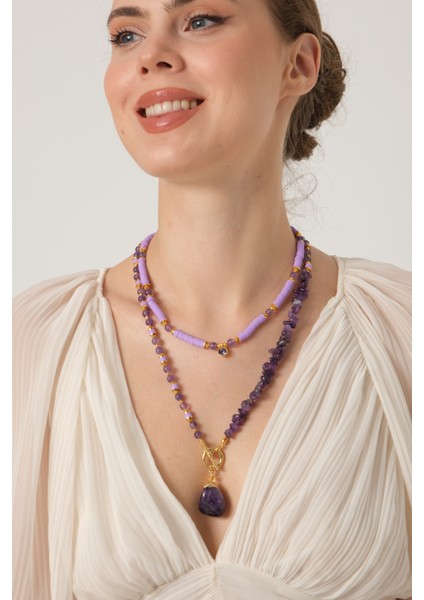 db DİLEK BAŞ TASARIM Ametist Taşı ve Fimo Boncuklu Kolye fırsatları