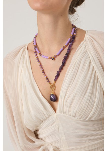 db DİLEK BAŞ TASARIM Ametist Taşı ve Fimo Boncuklu Kolye indirimleri