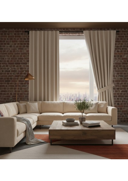 Dekoratif Seyrek (1x2) Pile Fon Perde Tek Kanat – Bağcıklı Model, Kalın Dokulu Kumaş, Modern Ev Dekorasyonu Için Şık Seçim