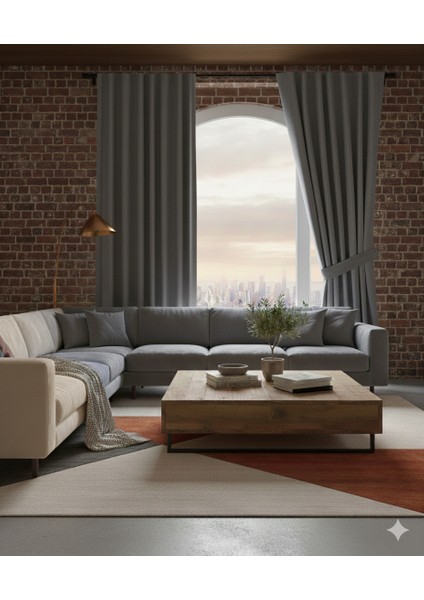 Dekoratif Seyrek (1x2) Pile Fon Perde Tek Kanat – Bağcıklı Model, Kalın Dokulu Kumaş, Modern Ev Dekorasyonu Için Şık Seçim