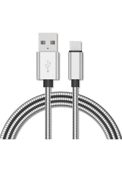 Type-C USB Metal Şarj Kablosu – 1 Metre, Hızlı Şarj Gümüş
