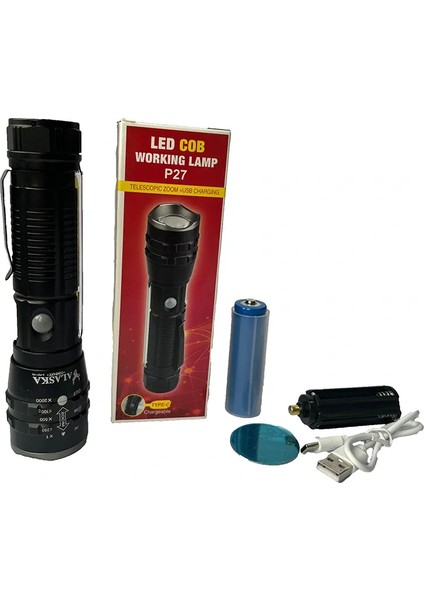 P27 Şarjlı LED Metal El Feneri 1000 Lümen Çakarlı (5422) fiyatları