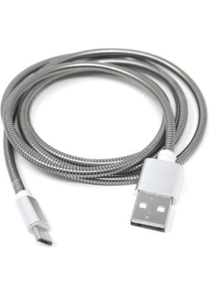 Mikro USB Metal Şarj Kablosu – 1 Metre, Hızlı Şarj Gümüş Kablo