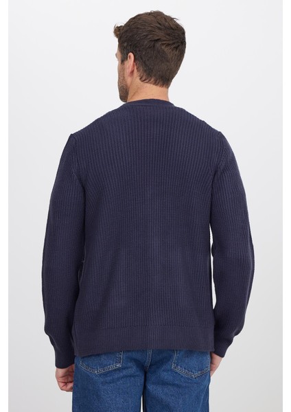 Erkek Standart Fit Normal Kesim V Yaka Düğmeli Lacivert Hırka