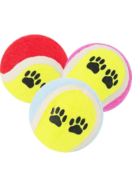 3&amp;apos;lü Renkli Desenli Tenis Topu Kedi Köpek Oyuncağı (5422)