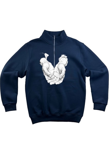 Bej Fermuarlı 3 Iplik Baskılı Sweatshirt modelleri