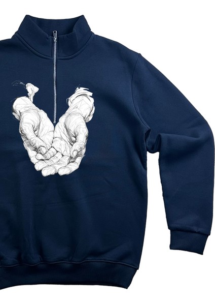 Bej Fermuarlı 3 Iplik Baskılı Sweatshirt indirimleri