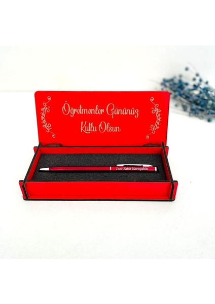 Öğretmenler Günü Tasarımlı Ahşap Kalem Kutusu - Kırmızı fiyatları