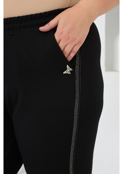 Büyük Beden Şerti Taş Detaylı Eşofman Altı Siyah fiyatları