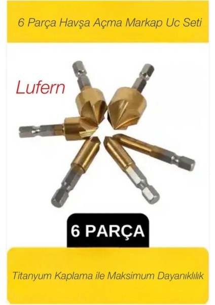 6 Parça Premium Titanyum Kaplama Hss Bits Uçlu Kırılmaz A Kalite Paslanmaz Havşa Açma Matkap Uç Seti