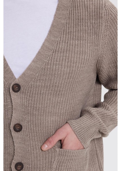 Erkek Standart Fit Normal Kesim V Yaka Düğmeli Kahverengi Hırka modelleri