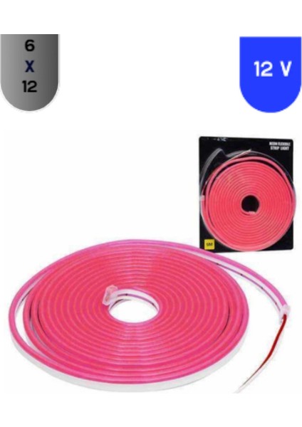 12 Volt 6X12 mm Esnek Neon LED Kırmızı 5 Metre