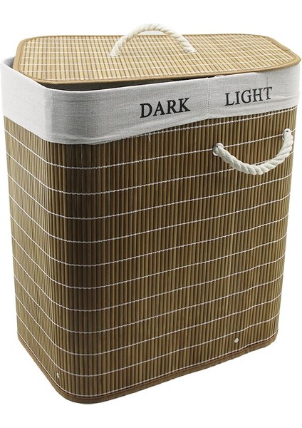 Bambu Ahşap Ki̇rli̇ Çamaşir Sepeti̇ 30X44CM Seyyar Kapakli Içi̇ Bezli̇ Ip Kulplu (5422)