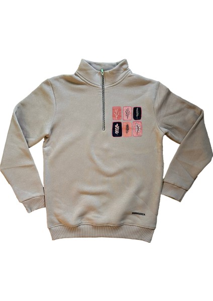 Bej Fermuarlı 3 Iplik Baskılı Sweatshirt fiyatları
