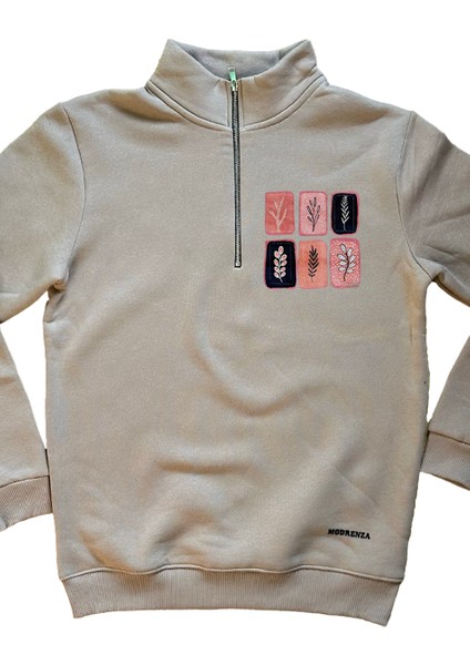 Bej Fermuarlı 3 Iplik Baskılı Sweatshirt fırsatları