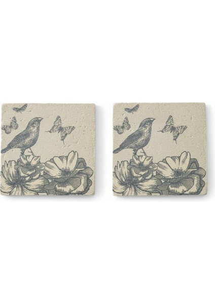 El Yapımı 2’li 15X15 Eskitme Traverten Dekor Seti – Kuş & Kelebek Desenli Doğaltaş fiyatları