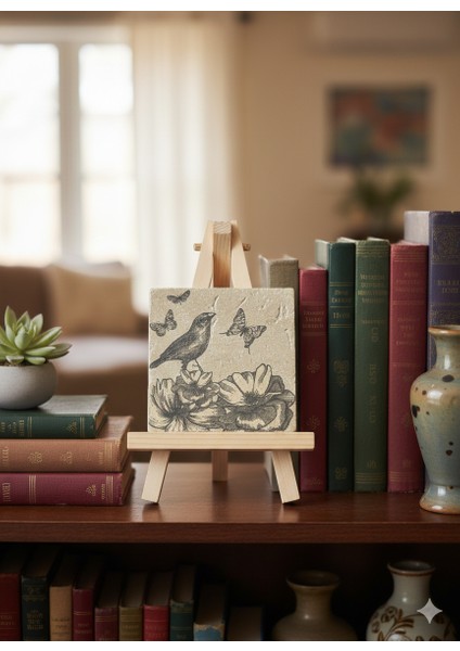 El Yapımı 2’li 15X15 Eskitme Traverten Dekor Seti – Kuş & Kelebek Desenli Doğaltaş indirimleri