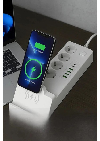 Akım Korumalı Priz ve Masaüstü Şarj Istasyonu Kablosuz 4 Priz ,4 Usb, 2 Type-C Girişli 2 Metr fiyatları