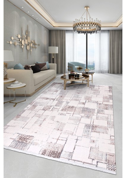 Elyfa Luxe Krem Akrilik Halı – Salon ve Oturma Odası, Robot Süpürge Uyumlu, 4m En-Özel Ölçü