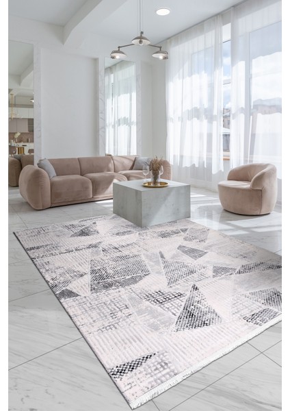 Elyfa Luxe Gri Akrilik Halı – Salon ve Oturma Odası, Robot Süpürge Uyumlu, 4m En-Özel Ölçü modelleri