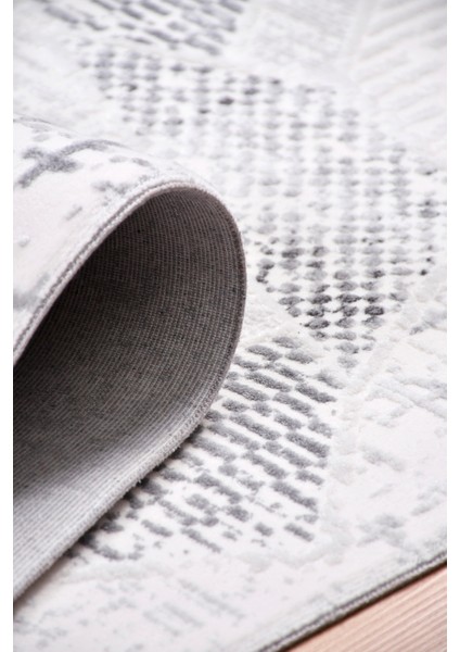 Elyfa Luxe Gri Akrilik Halı – Salon ve Oturma Odası, Robot Süpürge Uyumlu, 4m En-Özel Ölçü