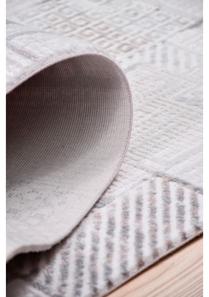 Elyfa Luxe Krem Akrilik Halı – Salon ve Oturma Odası, Robot Süpürge Uyumlu, 4m En-Özel Ölçü