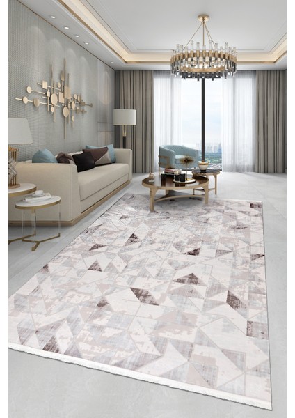 Elyfa Luxe Kahve Akrilik Halı – Salon ve Oturma Odası, Robot Süpürge Uyumlu, 4m En-Özel Ölçü