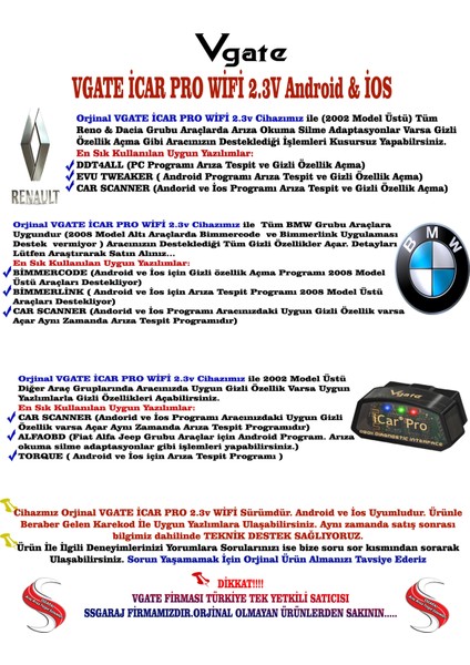 Icar Pro 2.3V Wifi Bandrollü Arıza Tespit Gizli Özellik Açma Cihazı DDT4ALL-BIMMERCODE-FORSCAN-CARISTA fiyatları