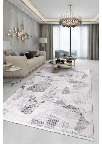 Elyfa Luxe Gri Akrilik Halı – Salon ve Oturma Odası, Robot Süpürge Uyumlu, 4m En-Özel Ölçü
