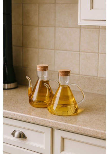 2!li Borosilikat Cam Mantar Kapaklı Yağdanlık 500 ml Liya