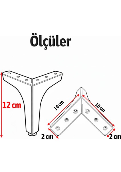 Metalon 12 cm Krom Gümüş Metal Mobilya Ayağı Modern Koltuk Dayanıklı Üçgen Ünitesi Ayağı Ayakları fırsatları