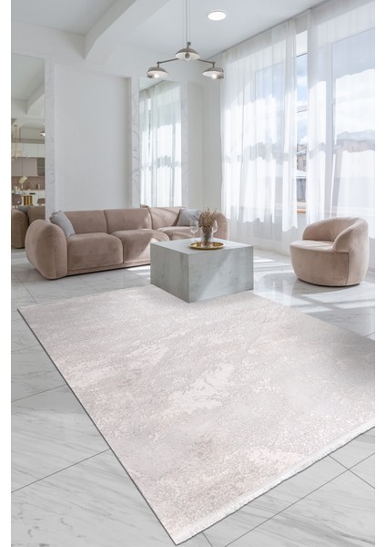 Elyfa Luxe Ekru Akrilik Halı – Salon ve Oturma Odası, Robot Süpürge Uyumlu, 4m En-Özel Ölçü modelleri