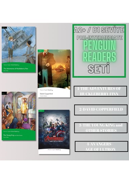 The Adventures of Huckleberry Finn - David Copperfield - Young King & Stories - AVENGERS - AGE OF ULTRON (A2+ / B1 Seviye İngilizce Hikaye Seti 4 Kitap)