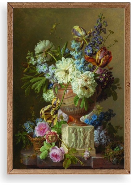 Çiçekler Ahşap Çerçeveli Tablo