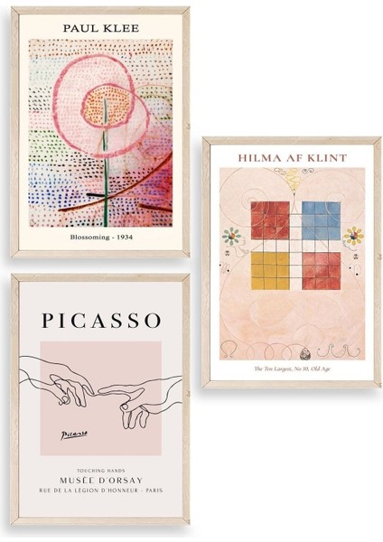 Ünlü Tablolar Üçlü Ahşap Çerçeveli Tablo