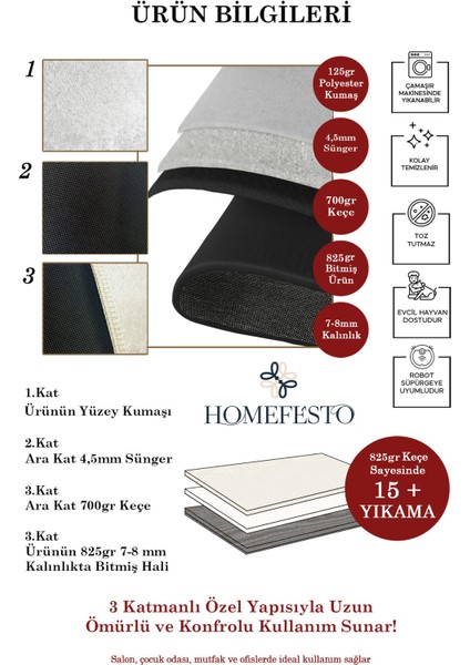 Halı Dekoratif Özel Tasarım Modern İnce Yıkanabilir 800 Gr /M2 Kaymaz Taban Trend Halı