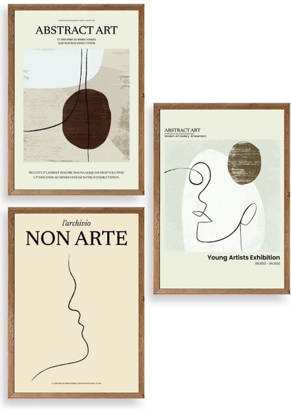 Soyut Sanat Üçlü Ahşap Çerçeveli Tablo