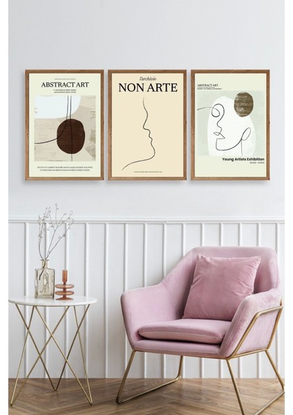 Soyut Sanat Üçlü Ahşap Çerçeveli Tablo fiyatları