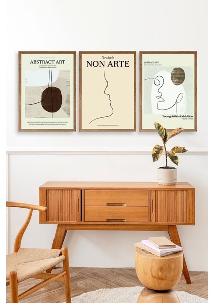 Soyut Sanat Üçlü Ahşap Çerçeveli Tablo modelleri