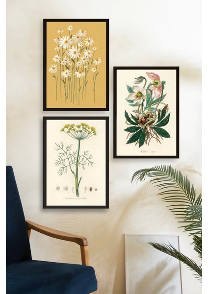 Çiçek Üçlü Ahşap Çerçeveli Tablo fiyatları