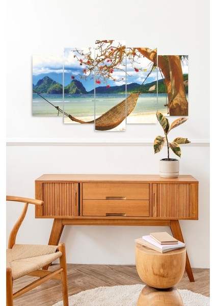 Deniz Manzarası ve Hamak 5 Parçalı Mdf Tablo