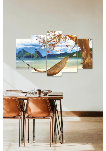 Deniz Manzarası ve Hamak 5 Parçalı Mdf Tablo fiyatları