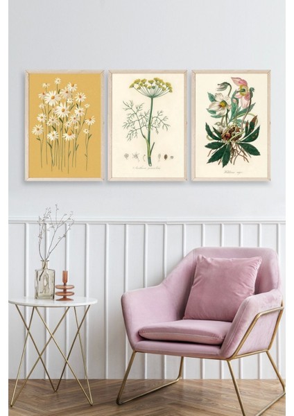 Çiçek Üçlü Ahşap Çerçeveli Tablo fiyatları