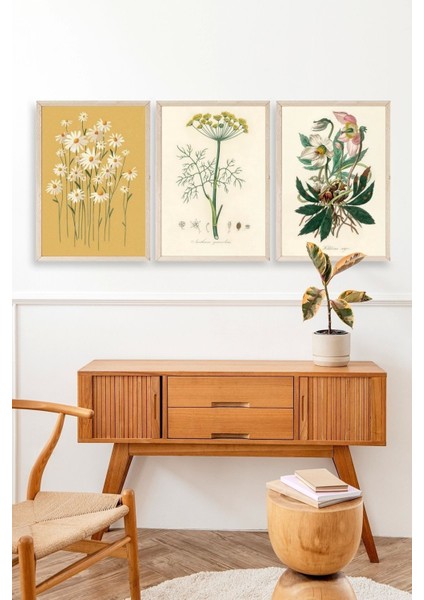 Çiçek Üçlü Ahşap Çerçeveli Tablo modelleri