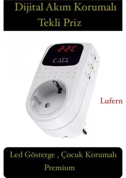 Premium Dijital Akım Korumalı Tekli Priz Tv Bilgisayar LED Göstergeli Ekran Çocuk 4000 Watt Güvenli