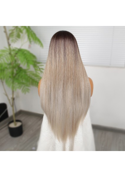 Rus Kumralı Beyaz Platin Ombreli ve Işıltılı Fiber Sentetik Tül Peruk indirimleri