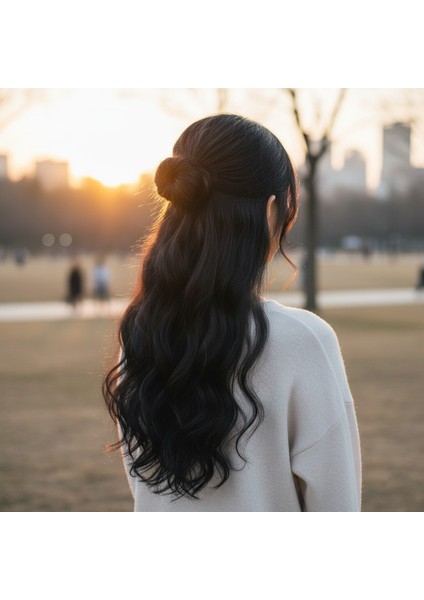 Fiber Sentetik Dalgalı Yarım Ay + 2 Yan Çıt Çıt / Siyah